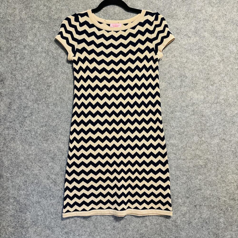 Lilly Pulitzer Sweater Dress Womens XS Blue Chevron Merino Wool Blend Short